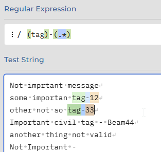 Use regular expression with BIM - regex example with Tag and Token